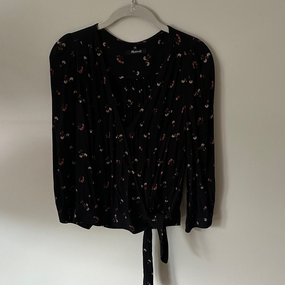 Madewell Floral Black Wrap Top